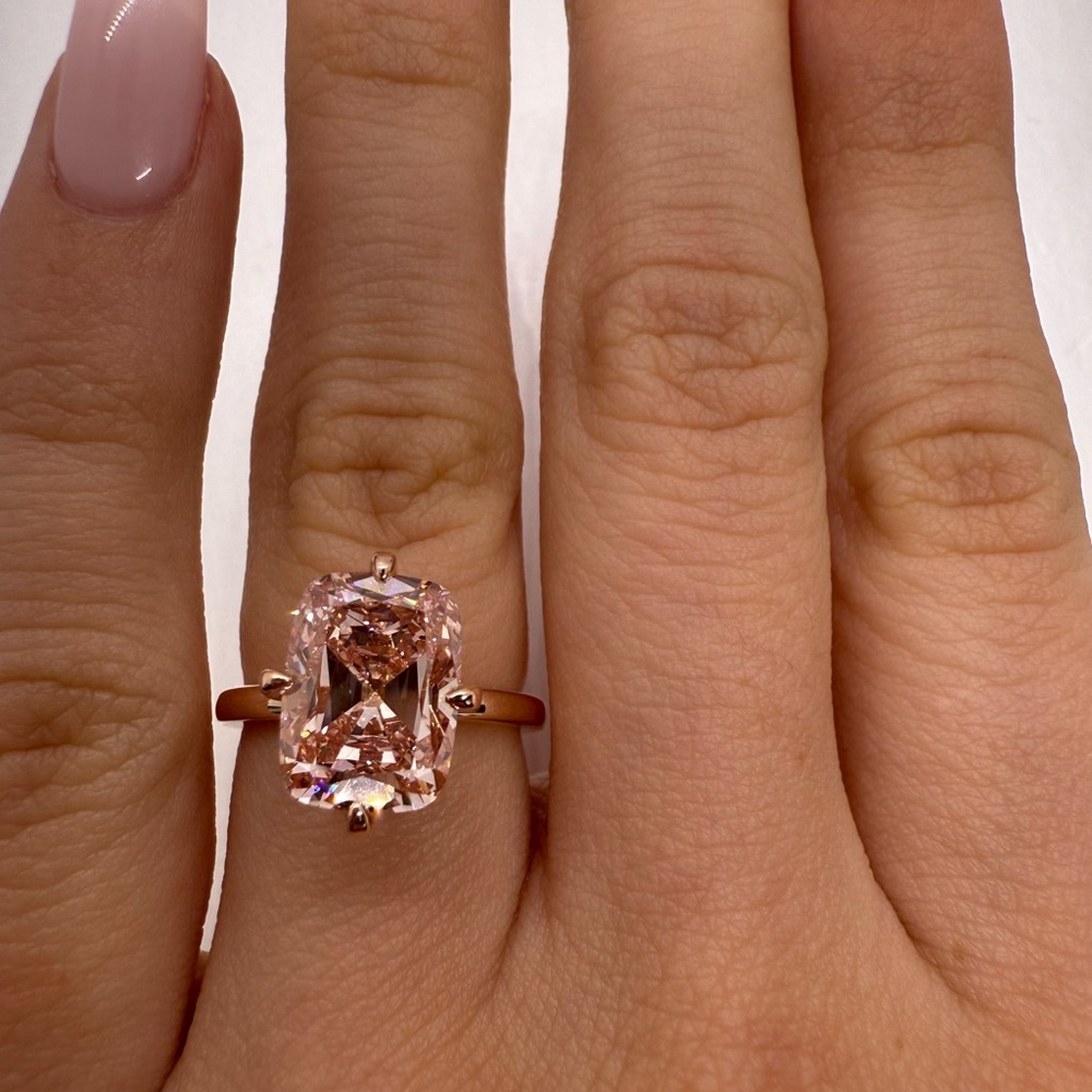 4.02 carat fancy pink antique cushion lab diamond compass prongs engagement ring - Picture 9 of 11